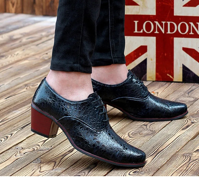 Men's pointed toe casual shoes with PU vamp and rubber sole in black, navy blue, red or white