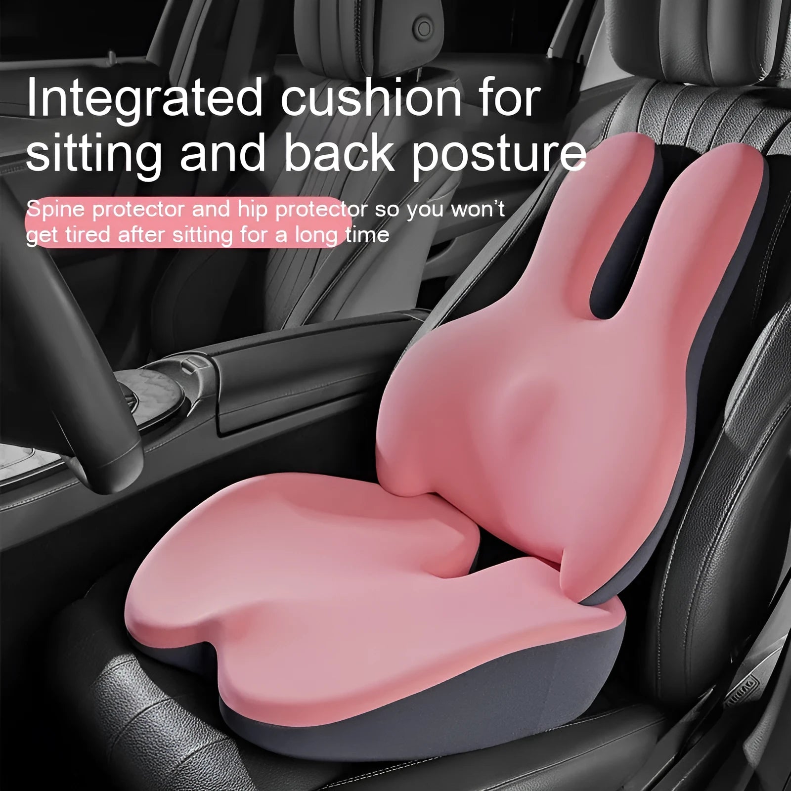 Car seat cushion and lumbar support set in five colour options including black, grey, pink, green and brown