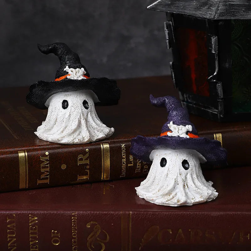 Resin Halloween wizard hat ornament in black or purple colour.
