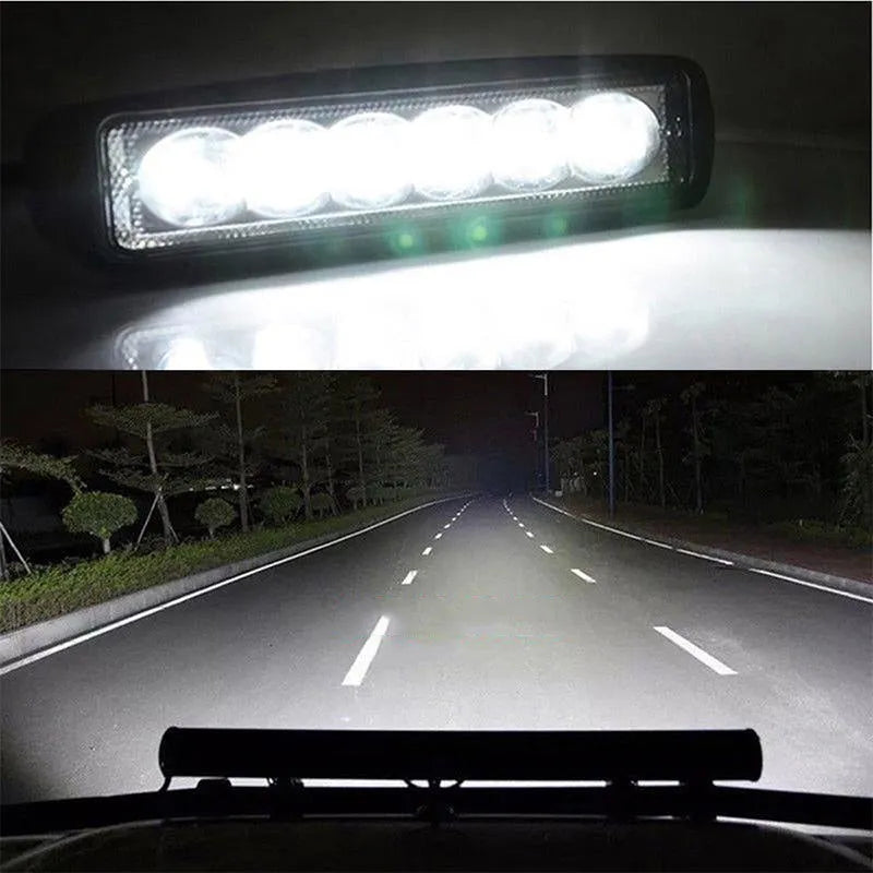 Black die-cast aluminium car auxiliary spotlight with six LEDs for off-road and night driving.