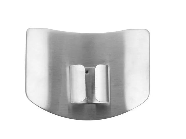 Stainless steel finger guard for cutting vegetables showing single and double finger protection options