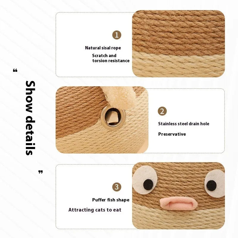 Puffer Leakage Food Feeder sisal cube puzzle toy for dogs and cats on a plain background