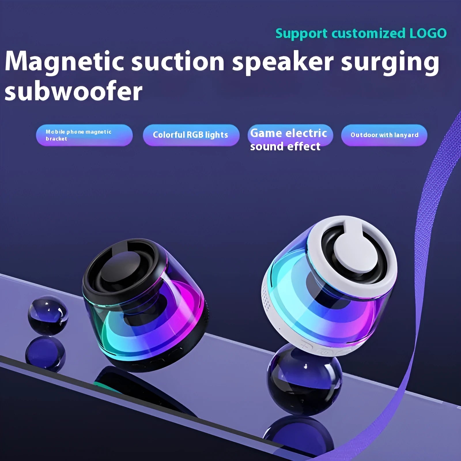 Portable magnetic Bluetooth speaker with LED lighting effects in black colour option