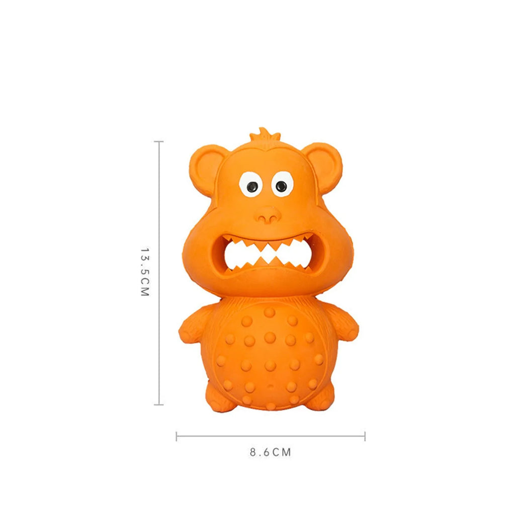 Green and yellow natural rubber squeaky dog toy for aggressive chewing large breed dogs.
