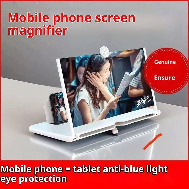 F3 desktop screen amplifier in black with a phone inserted, showing 10 inch magnified display