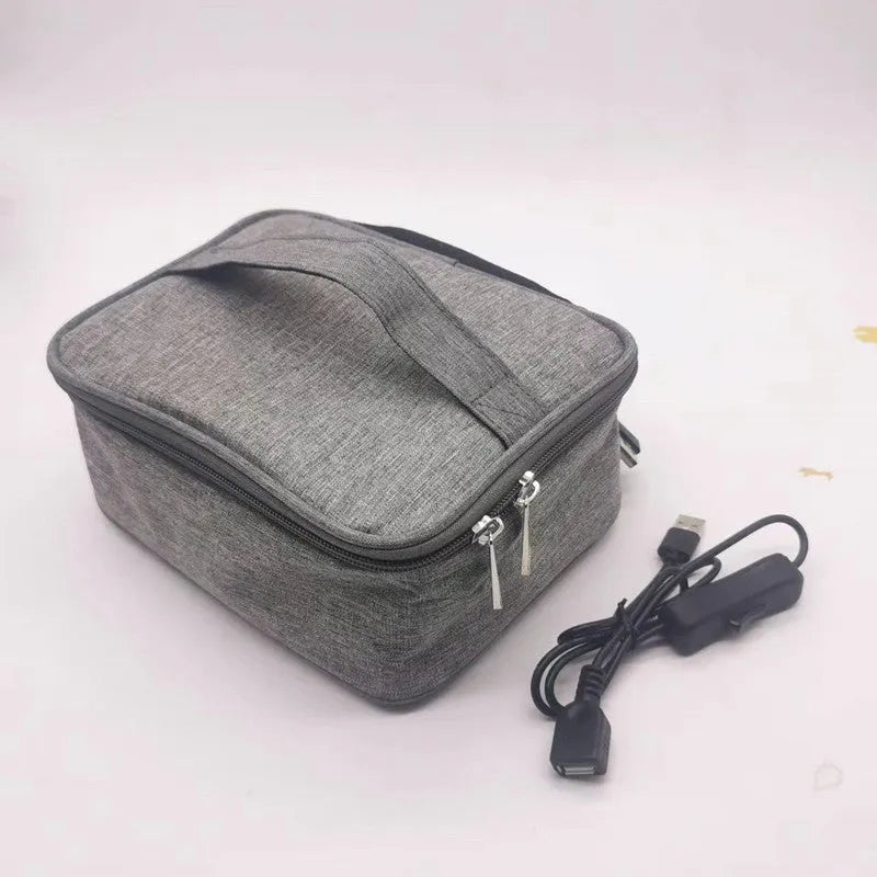 Black USB heating thermal lunch bag with Oxford cloth material and car power adapter