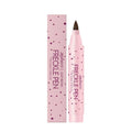 Close-up of a freckle pen with fine tip, showing Dark Brown and Light Brown shade options for realistic makeup application.