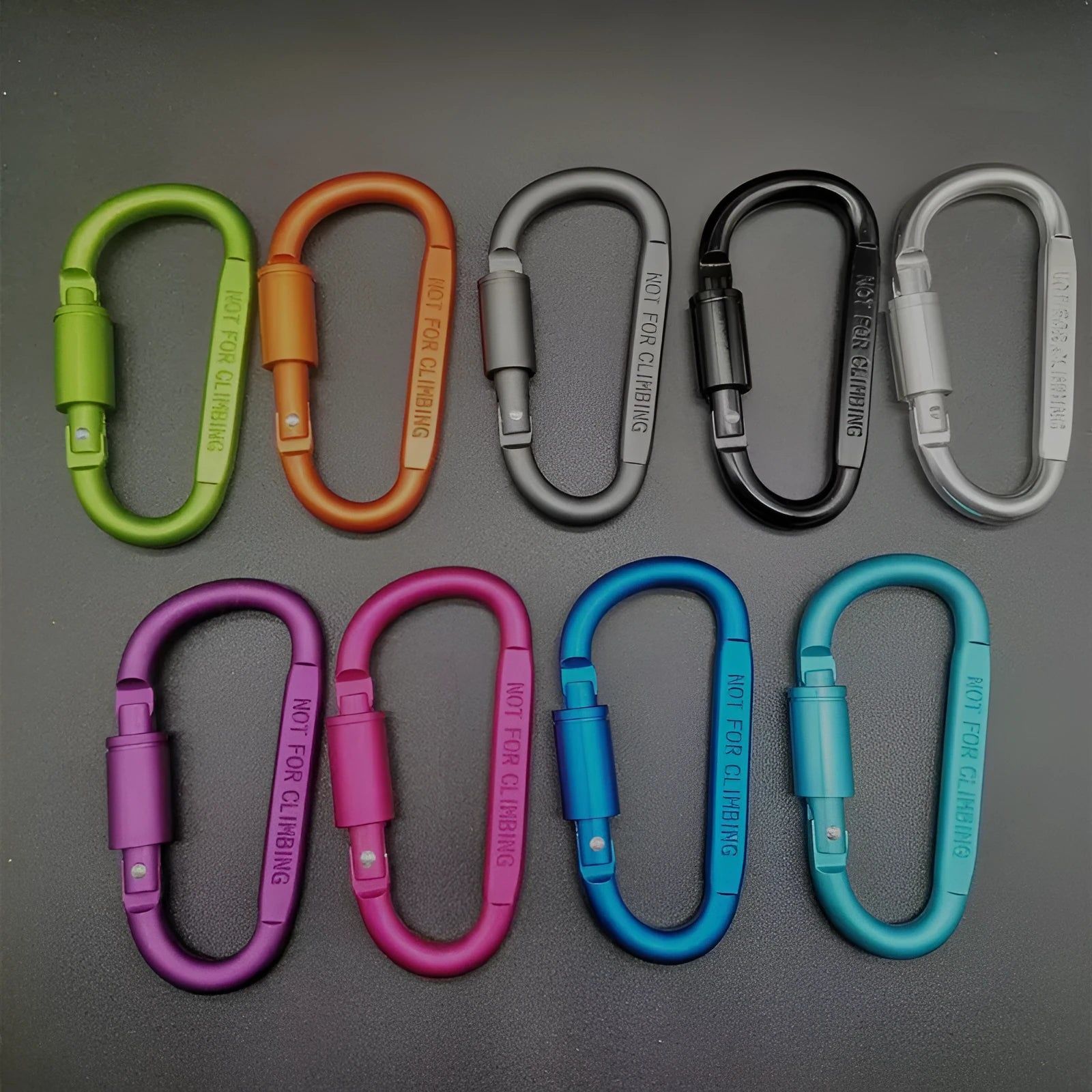 An 8cm D-shaped aluminium locking carabiner shown in a bright silver colour.