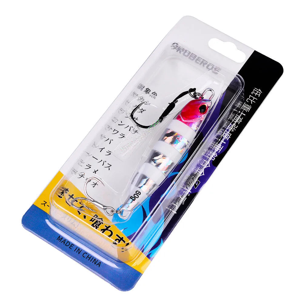 Luya metal submerged tossing lure with treble hook and iron plate in multiple weight options from 10g to 60g