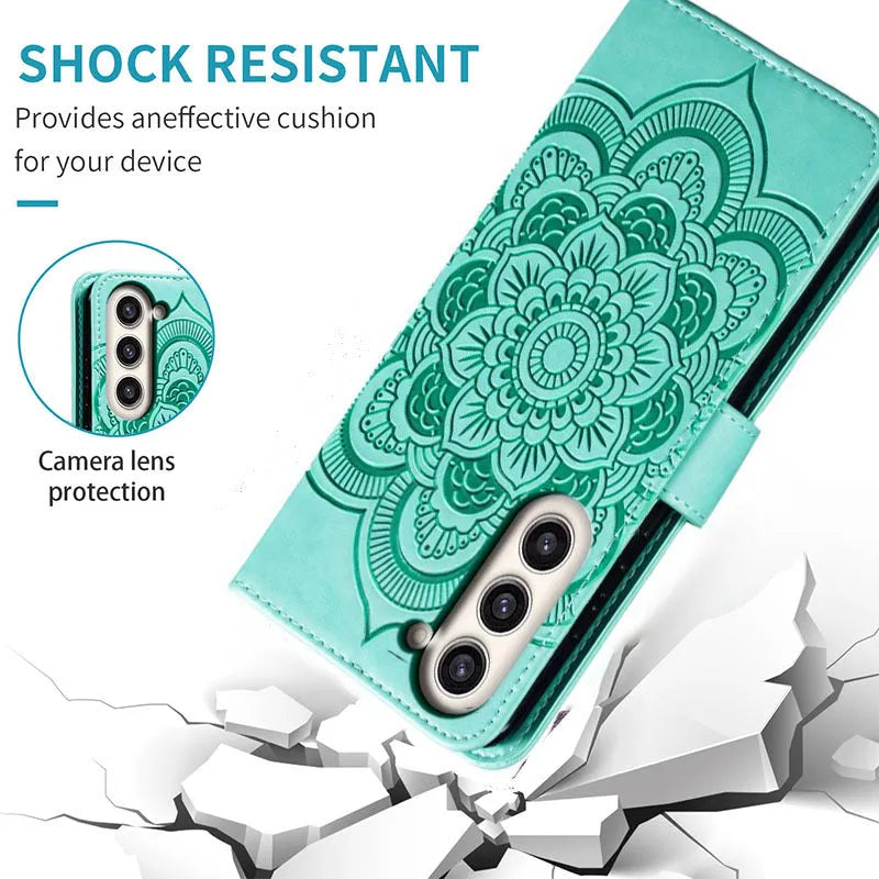 Mandala iPhone leather case with card slot, lanyard, bracket and magnetic suction in TPU PU, available in eight colours.