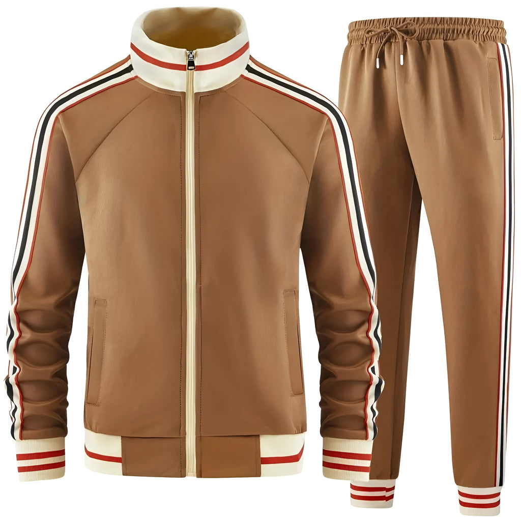 Turtleneck zipper cardigan trousers suit in polyester fabric with street style design