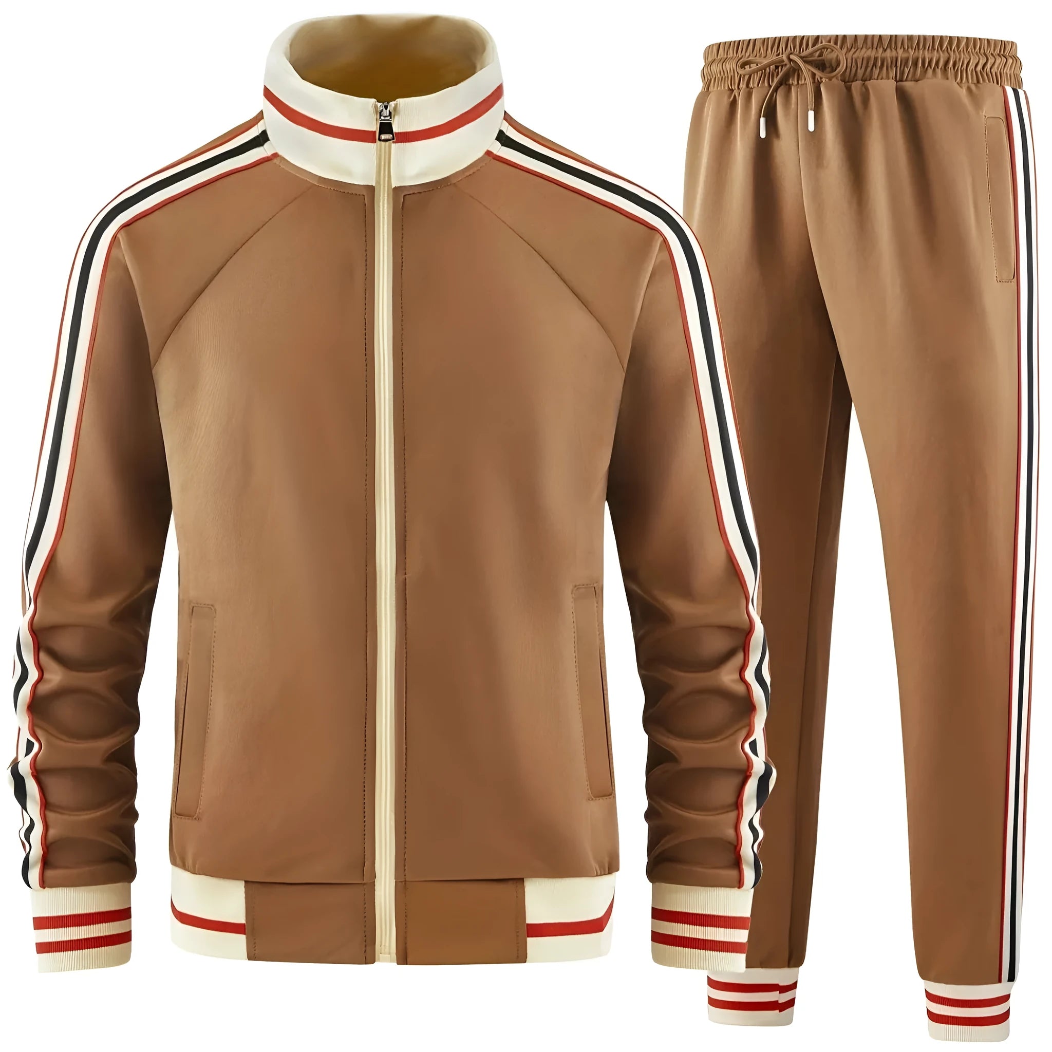 Turtleneck zipper cardigan trousers suit in polyester fabric with street style design