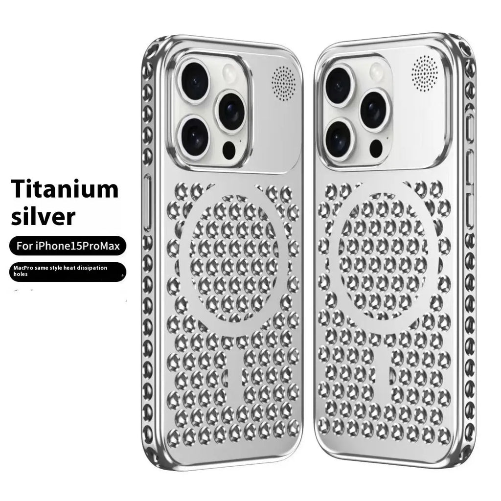 Electroplating magnetic suction heat dissipation phone case for iPhone 15 Pro and Pro Max in titanium colours