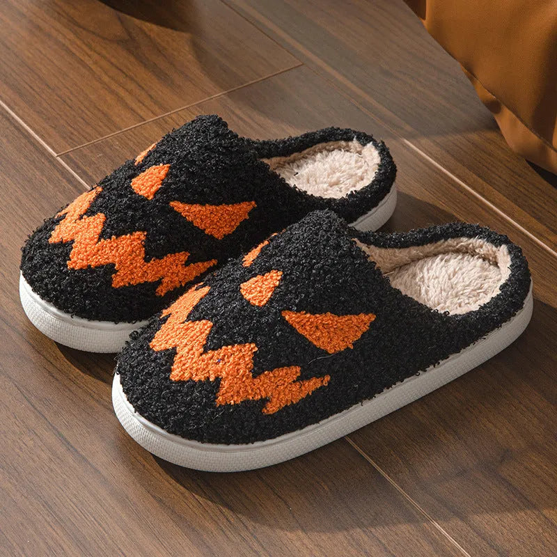 Halloween couple slippers with embroidered ghost face design in suede upper and PVC sole