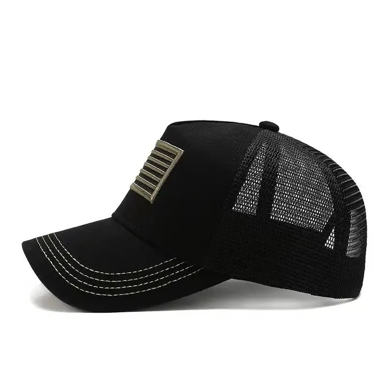 Men's cotton camouflage baseball cap with adjustable size and dome crown.