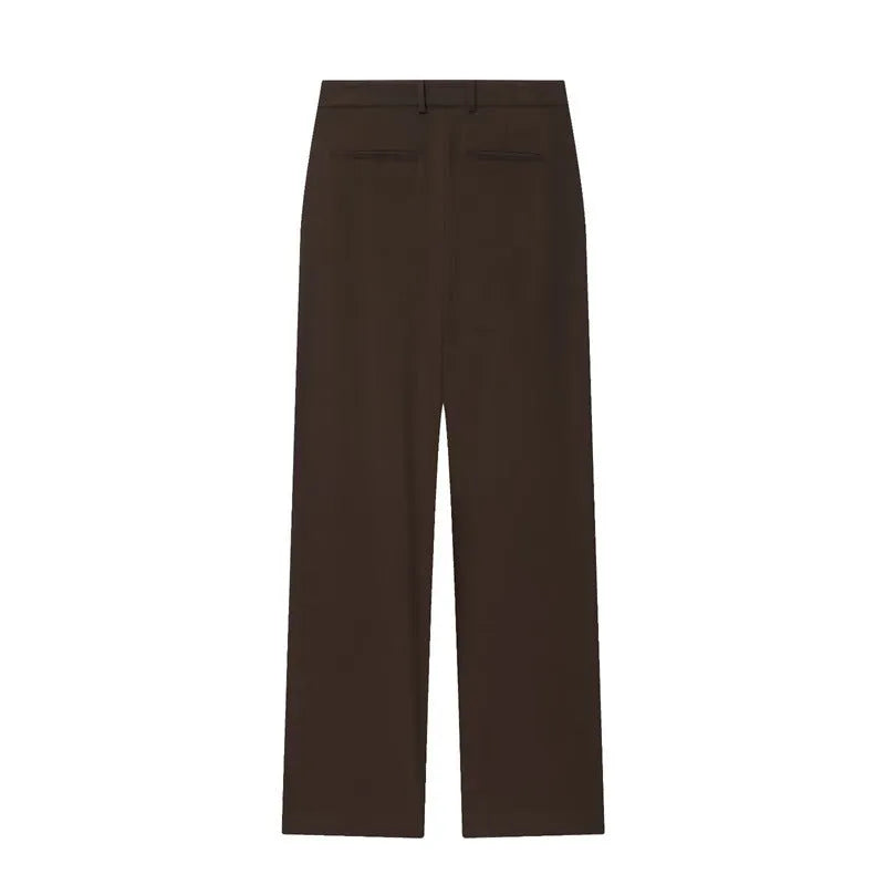 Women's pleated padded shoulder jacket and straight-leg trousers set in solid colour polyester fiber, loose fit, size S