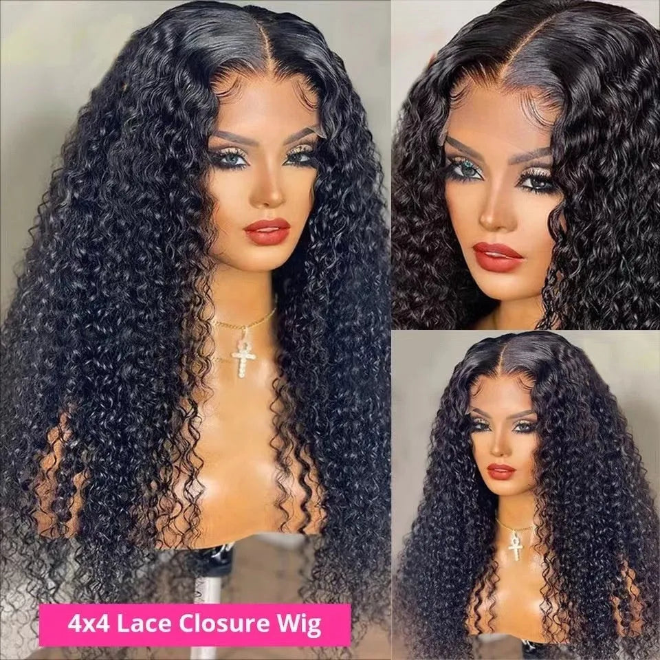 Long curly lace wig headgear in black with side bangs, high temperature fibre, 12 inch length