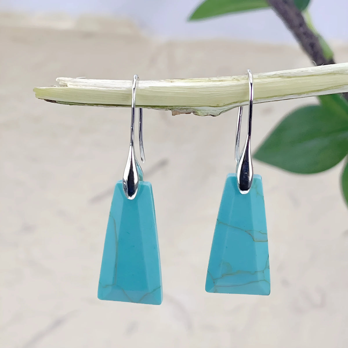 Geometric natural stone and crystal earrings with gold or silver hook in lapis lazuli colourway