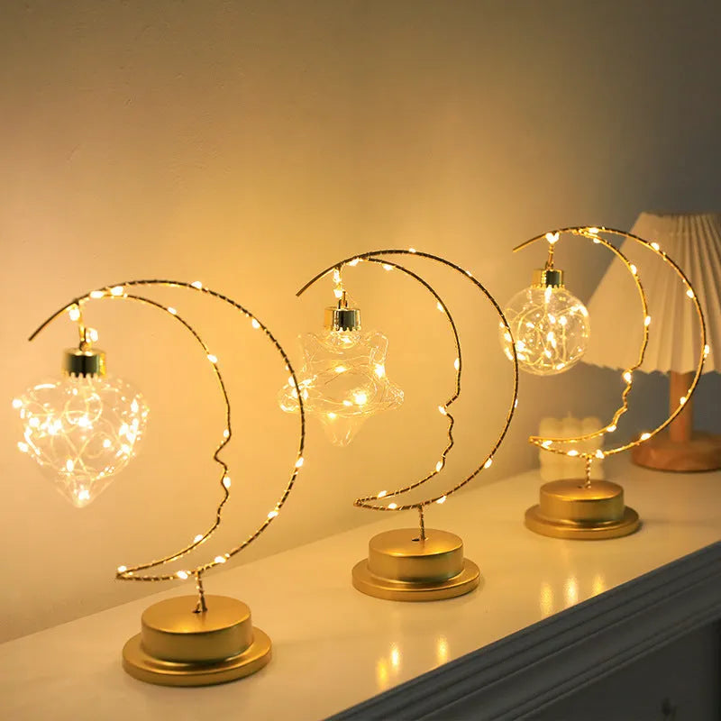 Small night light iron art moon USB decoration warm colour 10cm PC shell IP42