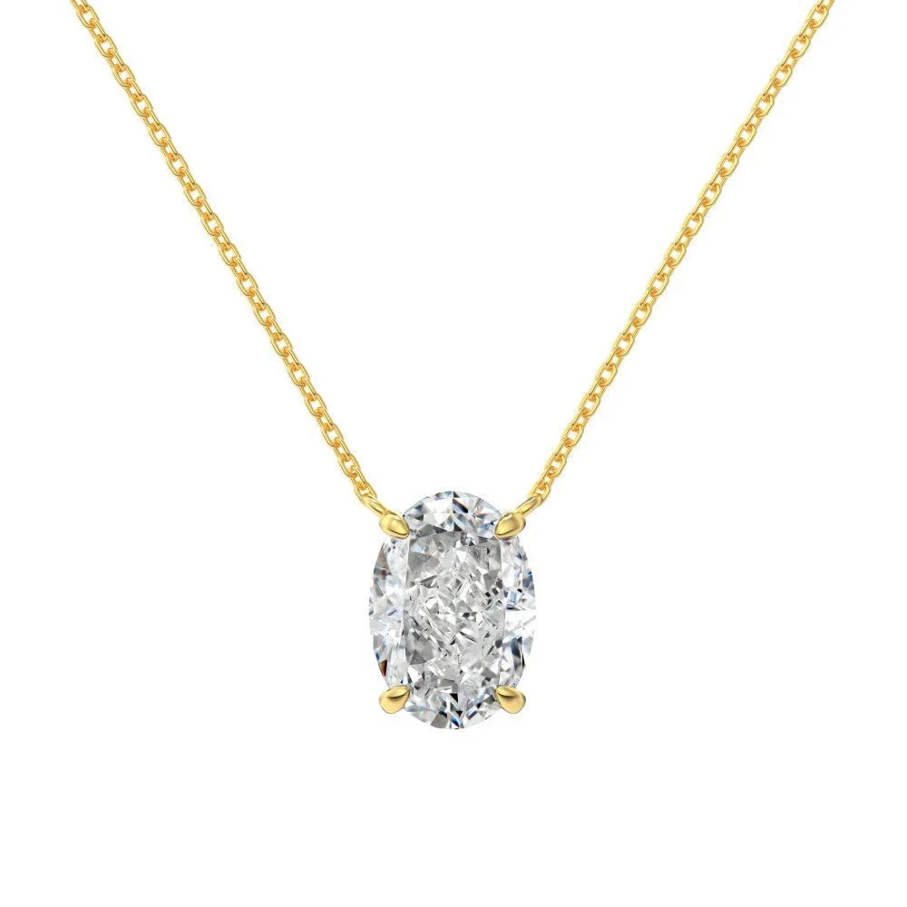 Women's sterling silver necklace with geometric oval ice flower pendant in platinum or gold finish
