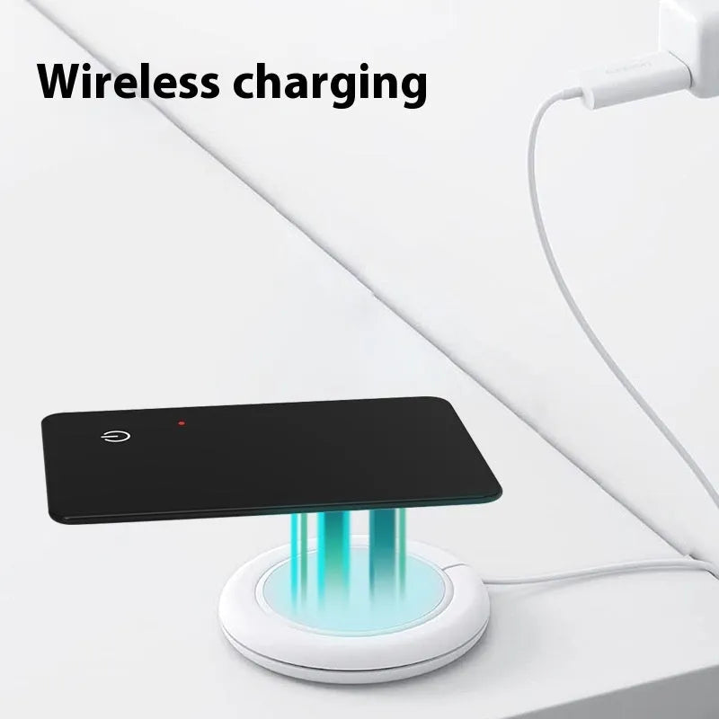 Black pet tracking card with wireless charging, 85mm by 54mm dimensions and hanging hole for collar attachment