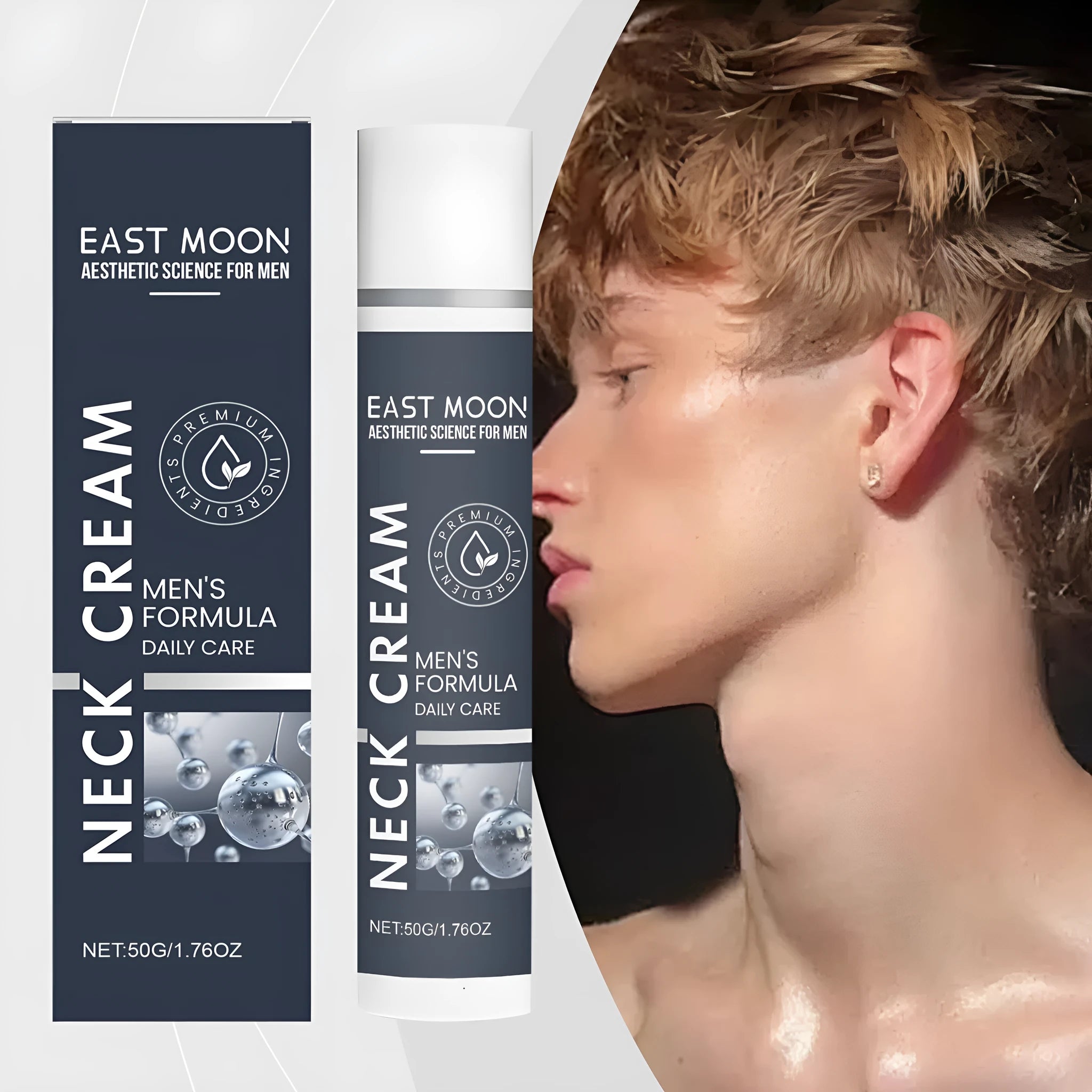 50g jar of men's neck cream with collagen and hyaluronic acid for anti-ageing skincare