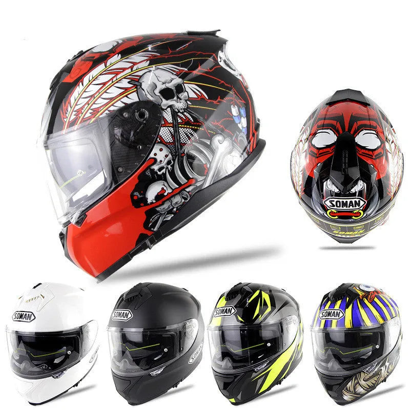 Motorcycle electric bicycle riding helmet with anti-fog double lens in Matte Black colour