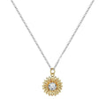 Women's adjustable sterling silver sunflower necklace with daisy petal design on a cross chain.