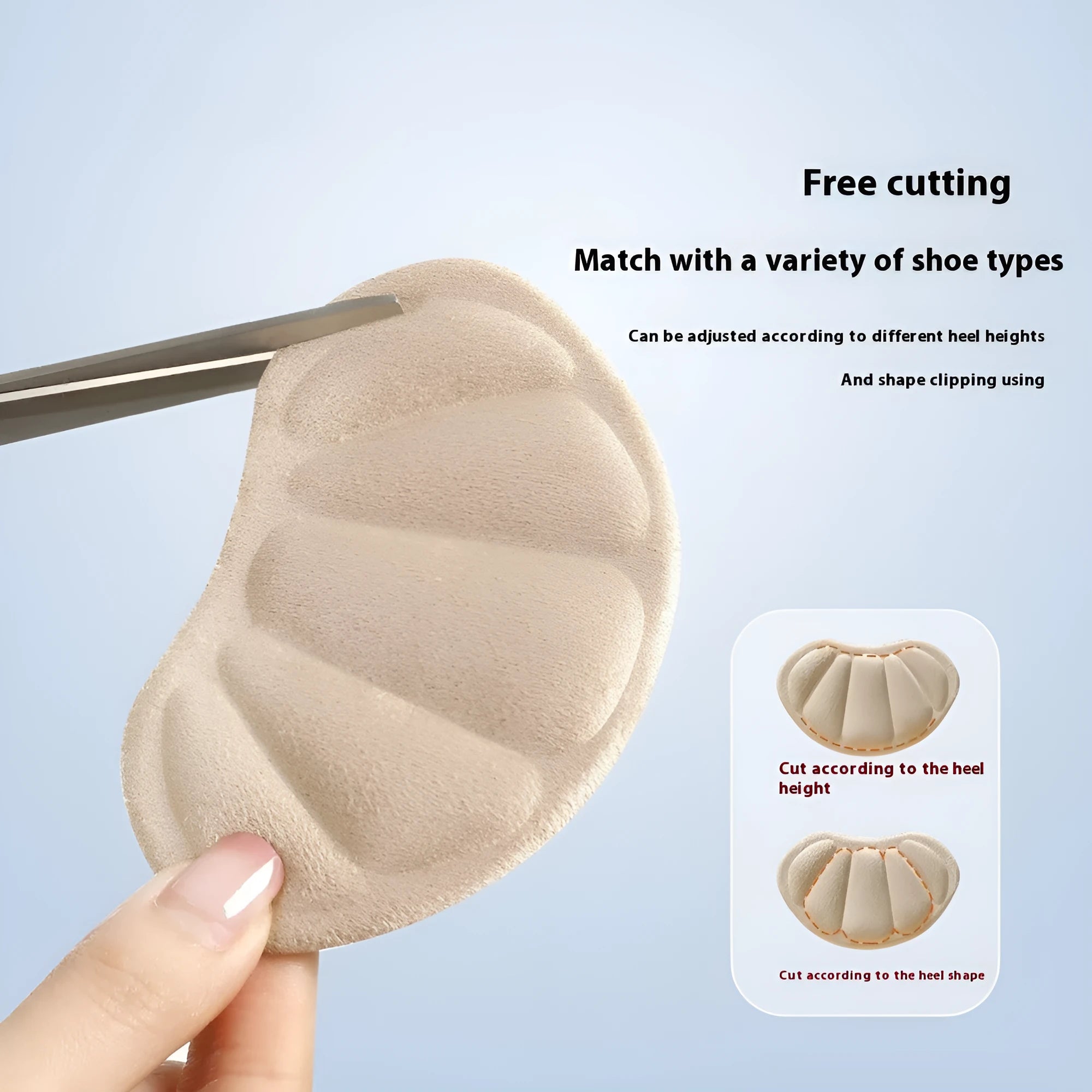 Three pairs of camel colour suede heel cushion pads with anti-slip adhesive backing