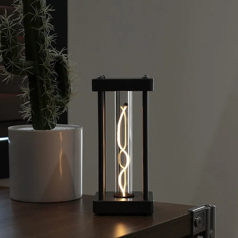 Creative Square Quantum Night Light curved wire USB night lamp metallic gray