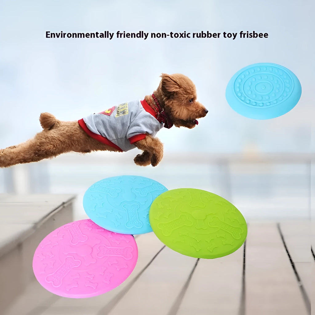 Colourful plastic flying disc dog toy in multiple size options for outdoor fetch games
