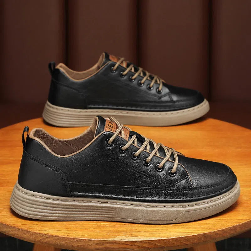 Men's mid-cut breathable waterproof non-slip shoes, synthetic PU upper, rubber outsole, H13 Black Brown White