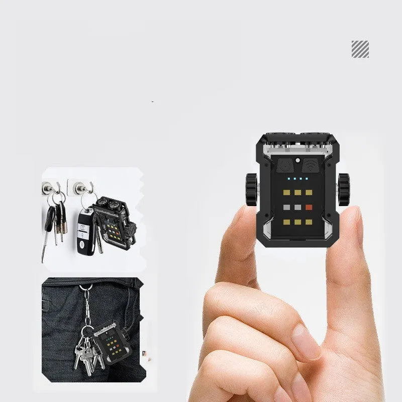 Black aluminium keychain flashlight with Type-C charging port attached to keyring