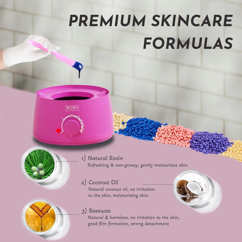 52-piece professional waxing kit with hard wax beans, warmer, and facial body nose hair removal tools