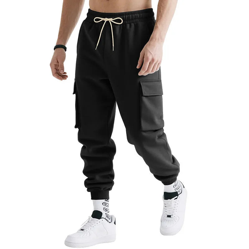 Men's loose multi-pocket workwear trousers in polyester blend, mid waist, available in five colours and sizes S to XXXL