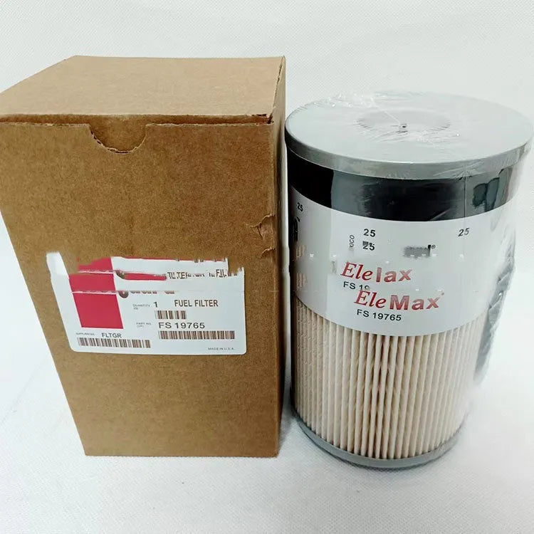 FS19764 diesel fuel filter with folding paper element, showing 10mm connection ports.