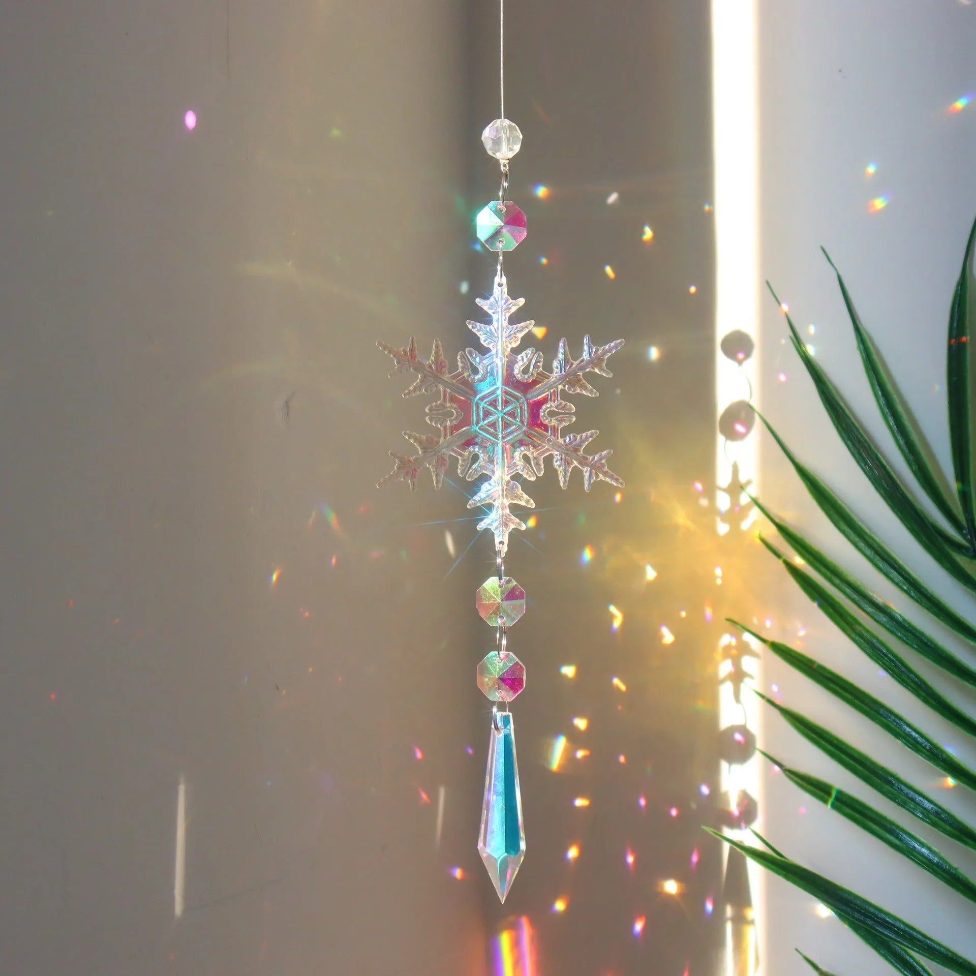 K9 crystal Christmas snowflake sun catcher pendant with AB colour in window decoration setting