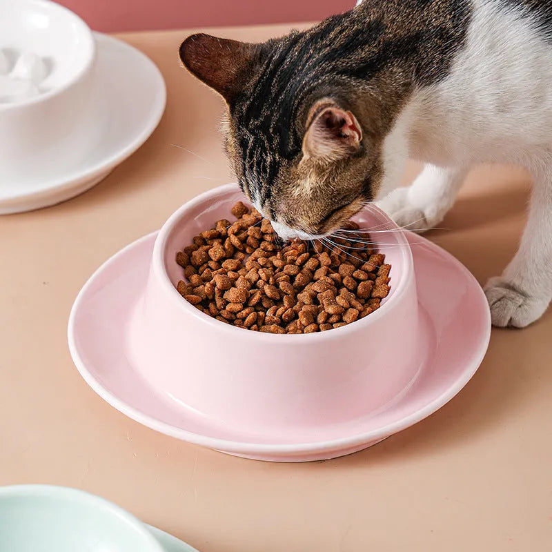 Green ceramic slow feeder pet bowl with raised centre and non-slip base.
