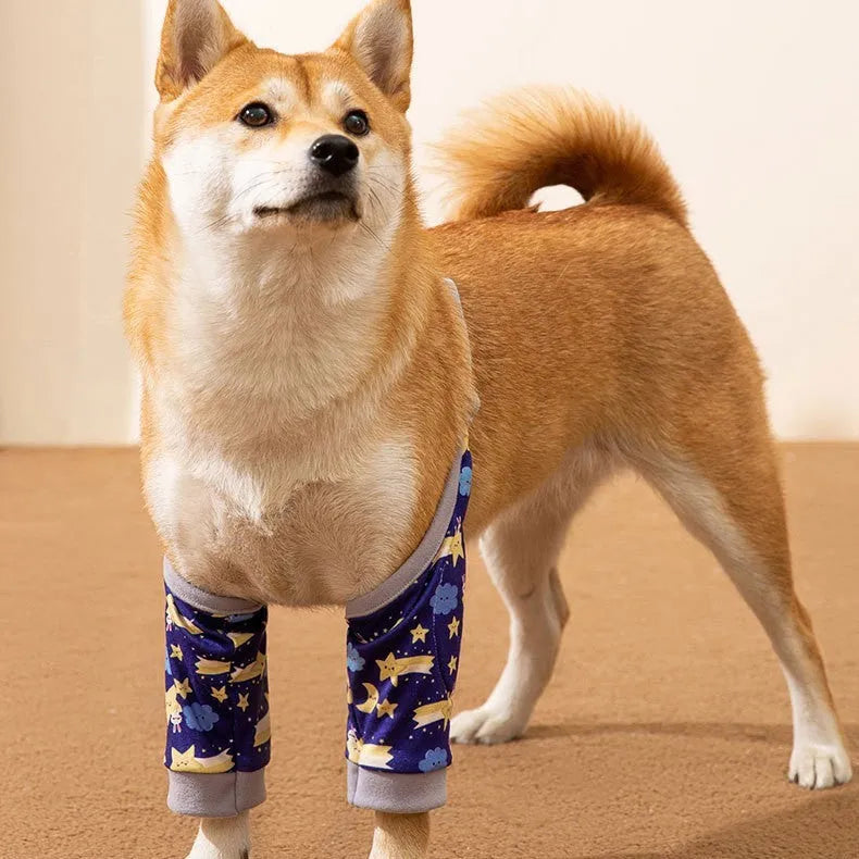 Pet knee pads in blue, gray, and yellow, polyester joint protective cover for dogs and cats, sizes L to 3XL