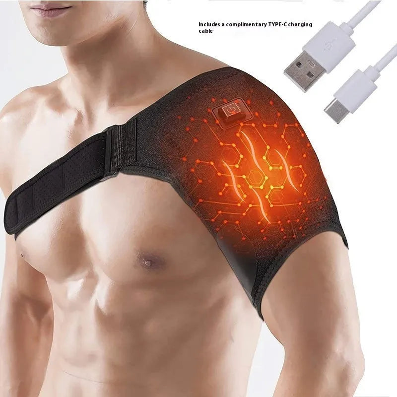 USB electric heating shoulder pad showing heating elements and plug connection