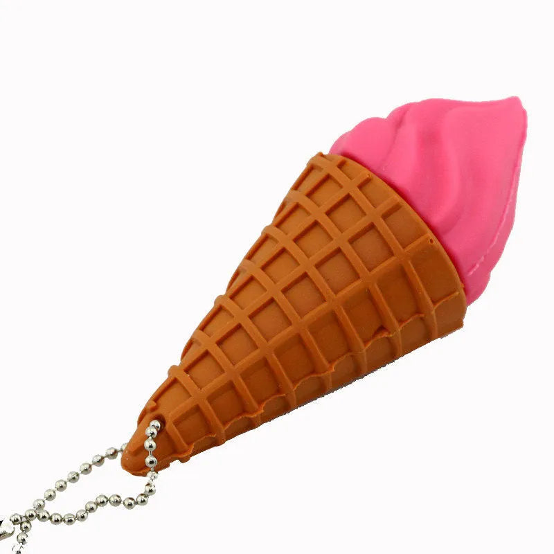 Mini ice cream-shaped USB flash drive on a white background, shown in pink colour options.