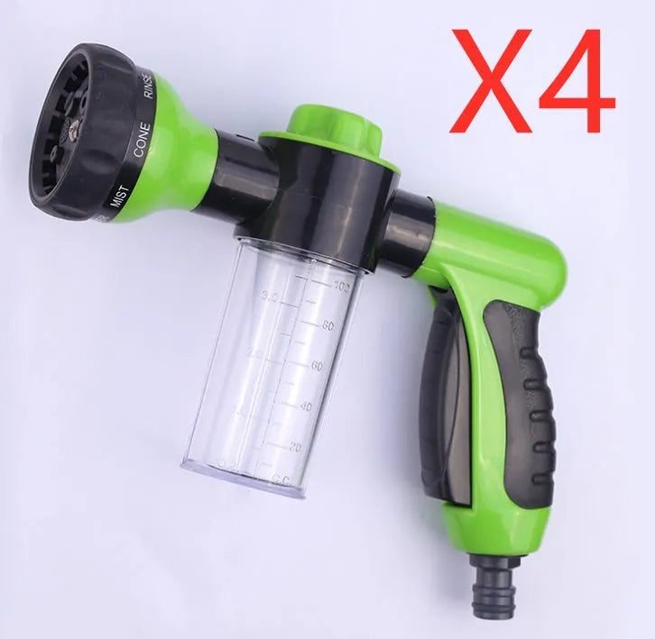 Green high-pressure foam spray gun with adjustable nozzle for car washing and garden use