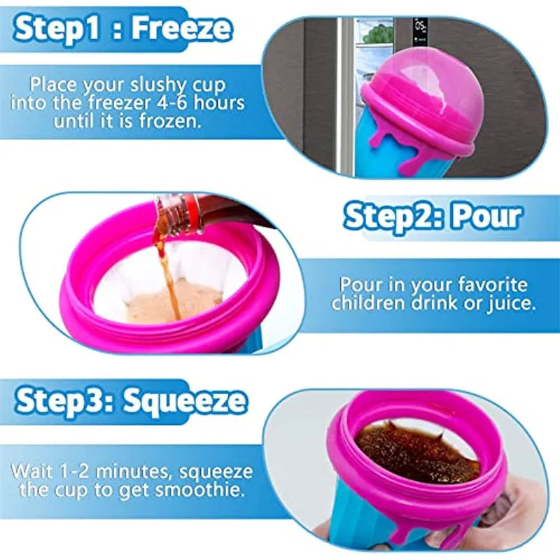 Blue 500ml slushy maker cup for homemade smoothies and quick-frozen drinks