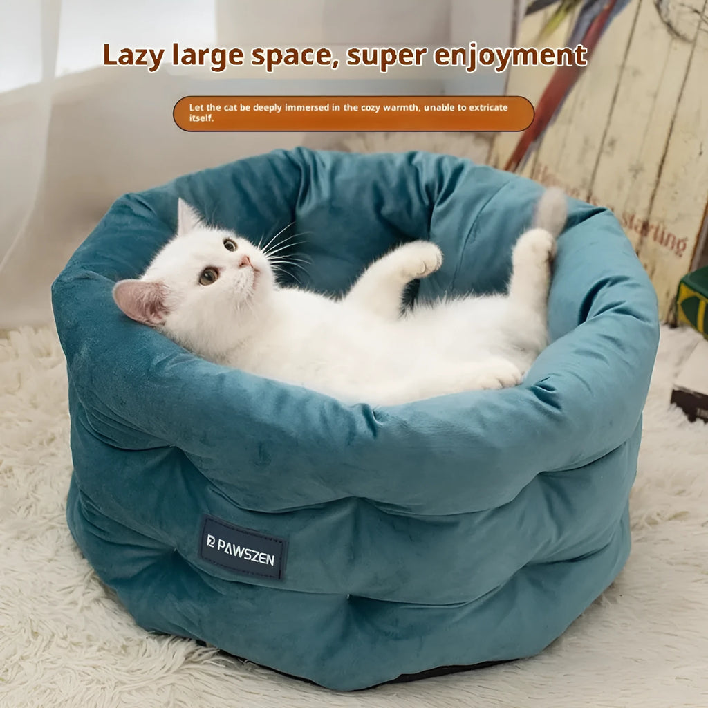 Winter warm cloth cat pet bed in medium 48x26cm or large 55x28cm, cage-friendly, emerald blue, khaki or beige