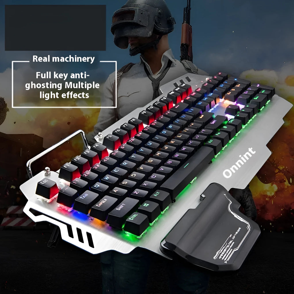Silver Green Axis mechanical gaming keyboard with metal panel and detachable wrist splint.