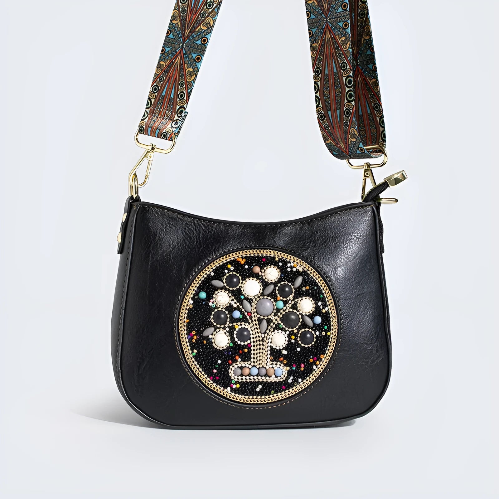 Straw bead turquoise ethnic style tote bucket crossbody bag for women with PU lining