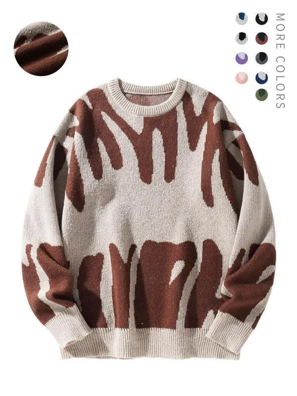 Men's casual knit sweater in green, loose-fit pullover with long sleeves, modal and rabbit hair blend