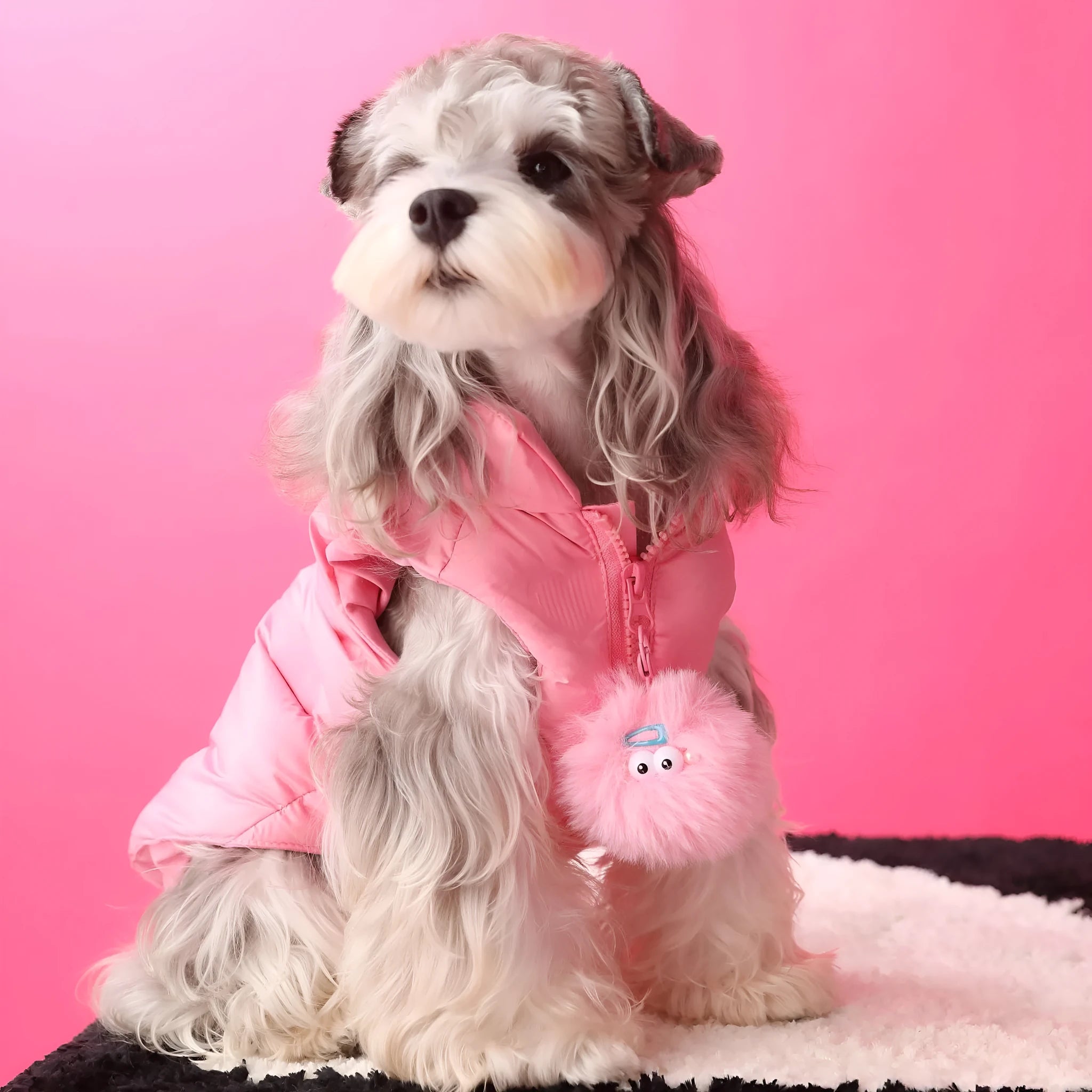 Thick down dog vest sleeveless with removable fur ball in autumn winter design