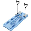 Pink and blue multifunctional supine fitness board for home abdominal workouts on a flat surface.