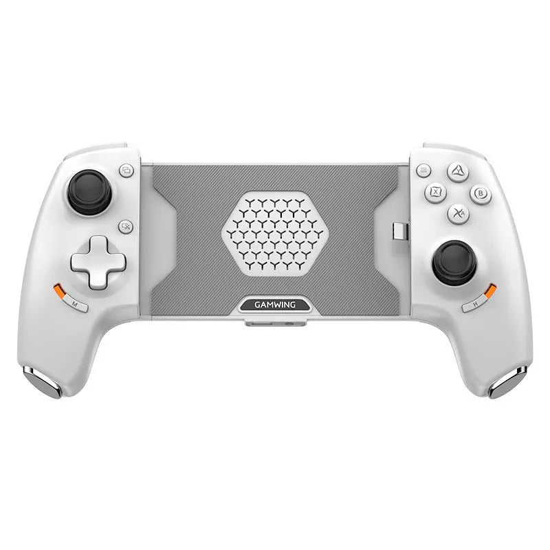 White Type-C and Bluetooth gaming controller with Hall joystick, 115-193mm stretch and anti-slip grip